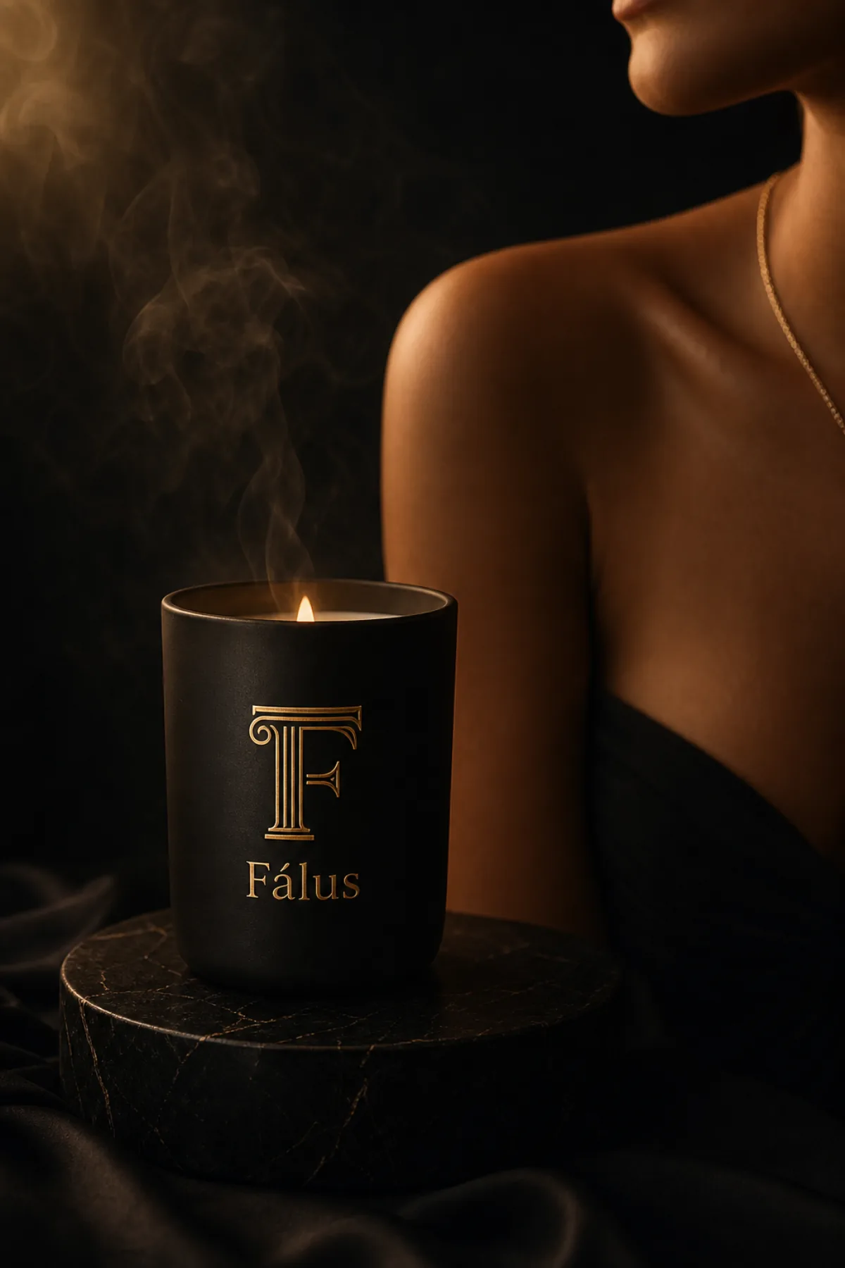 Vela ritual Fálus em vidro fosco com monograma dourado